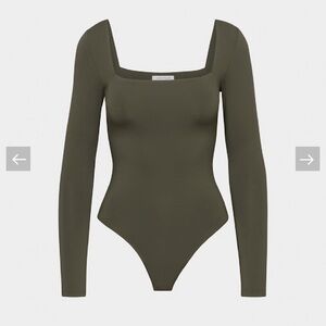Aritzia Dark Olive Long Sleeve Contour Bodysuit